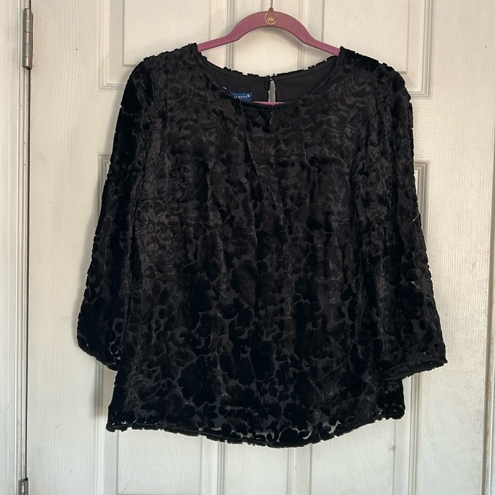 NWT RSVP by Talbot’s size XS black velvet 3/4 sleeve blouse
